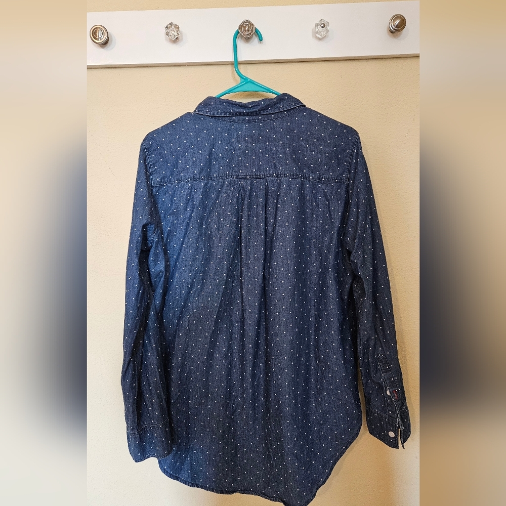 Liz Claiborne Womens Chamnray Polka Dot Shirt Size L - Picture 3 of 9